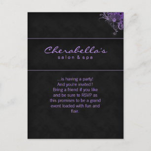 Salon Spa Postales Florales Invitación Púrpura Neg