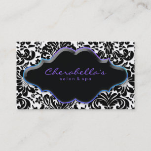 Salon Spa tarjeta de visita Blue Purple Damask