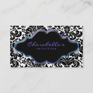 Salon Spa tarjeta de visita Blue Purple Damask