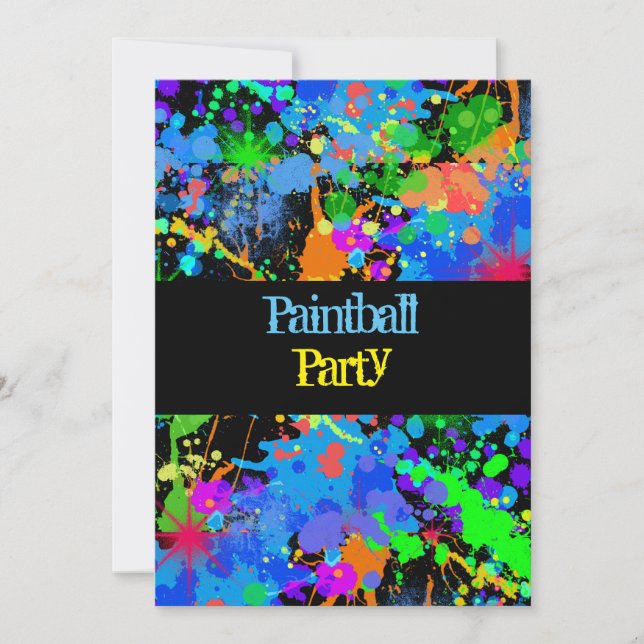 Salpicadura de pintura, neón, invitación de cumple (Anverso)