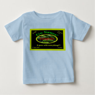 Salsa azul claro de la camiseta bebé con ingredie