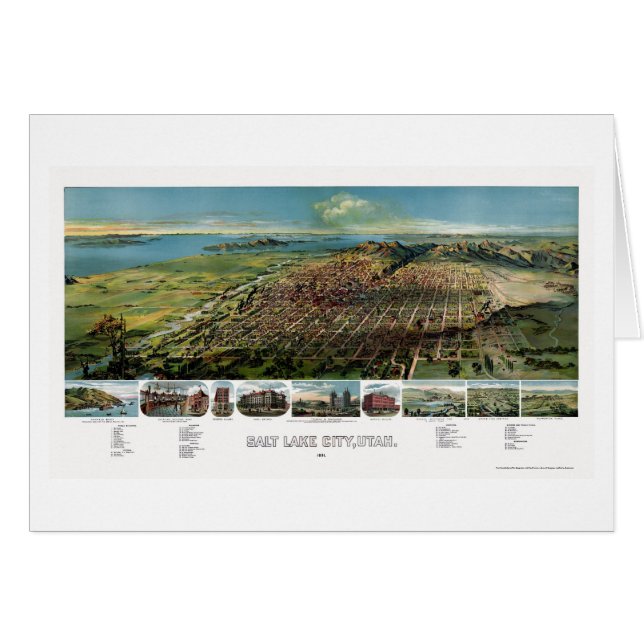 Salt Lake City, mapa panorámico de UT - 1891 (Anverso (Horizontal))