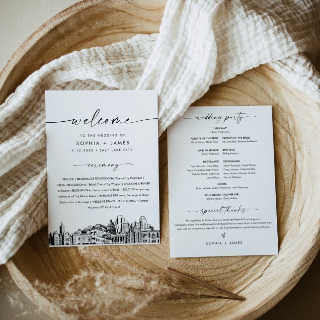 Salt Lake City Skyline Wedding Program Tarjeta 5x7 (Subido por el creador)