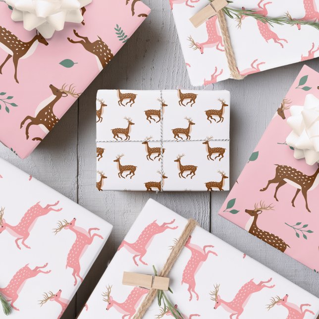 Saltando ciervos y hojas (Jumping Deer and leaves Wrapping Paper Sheets)