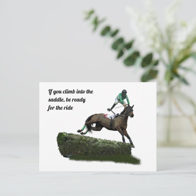 Saltando Jinete De Caballos En Postales Verdes (Anverso de pie)