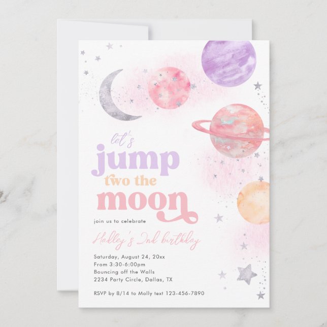 Saltar dos invitaciones al cumpleaños de la luna (Anverso)