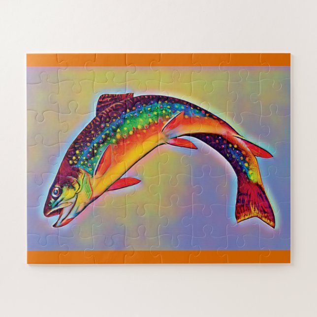 Salto de brook Trout Postcard rompecabezas (Horizontal)