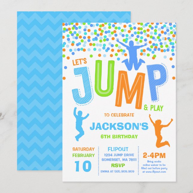 Salto de invitación por cumpleaños Fiesta de tramp (Anverso / Reverso)