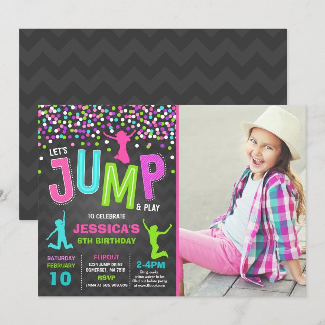 Salto de invitación por cumpleaños Fiesta de tramp (Anverso / Reverso)