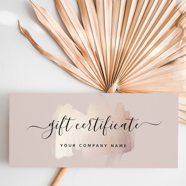 Salto de pincel de moda | Certificado de regalo de (A stylish and modern, faux rose gold look brush stroke on an elegant gift certificate)