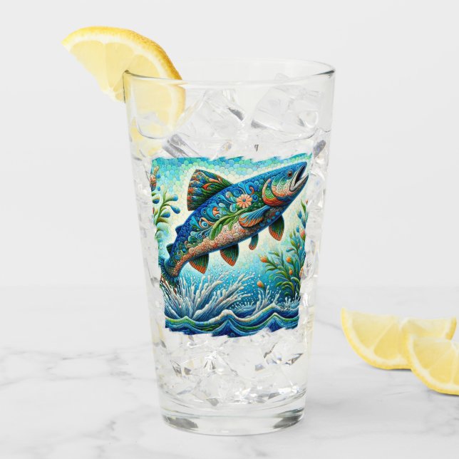 Salto de salmón Mosaic Floral Azul Peach (Anverso (hielo))