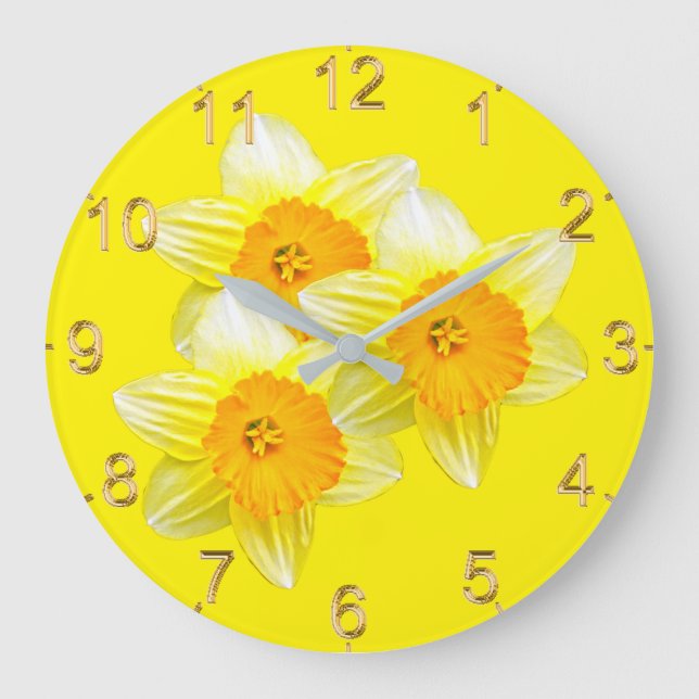 Salto de sol Dorado Daffodils, gran reloj de pared (Anverso)