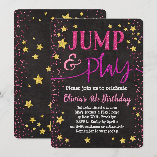Salto y juego Invitación de cumpleaños Fiesta de l (Anverso / Reverso)