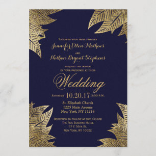 Saltos de oro en las invitaciones a la boda azul d