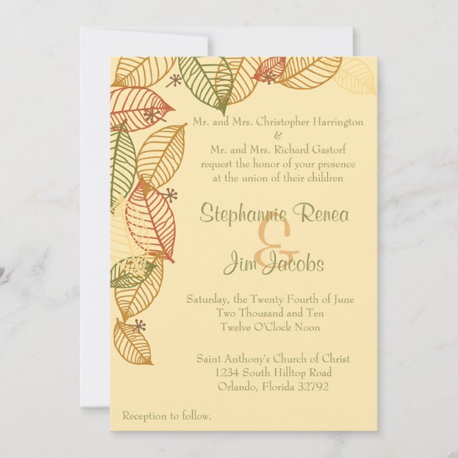 Saltos de otoño de la invitación de matrimonio las (Anverso)