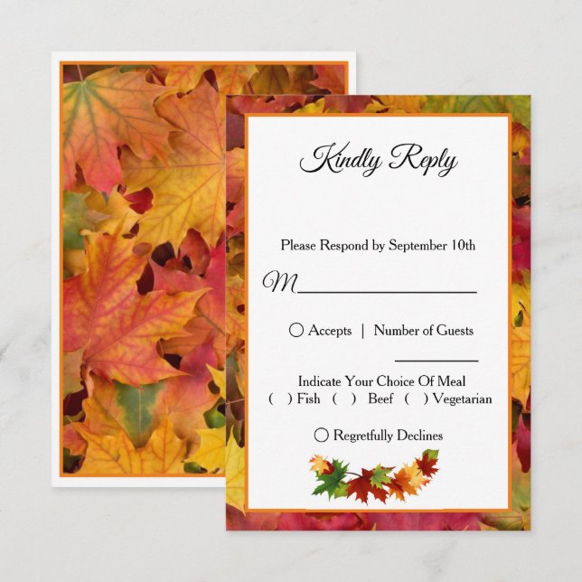 Saltos de otoño para una tarjeta RSVP de boda otoñ (Anverso / Reverso)
