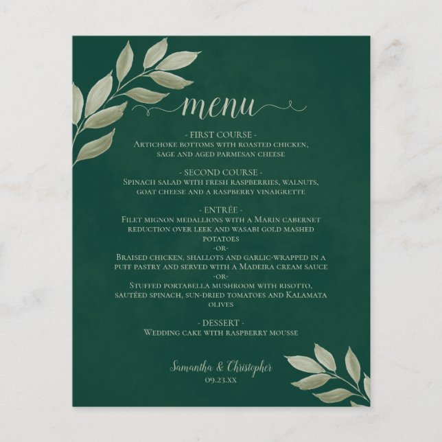 Saltos en el menú de Boda de presupuesto esmeralda (Anverso)