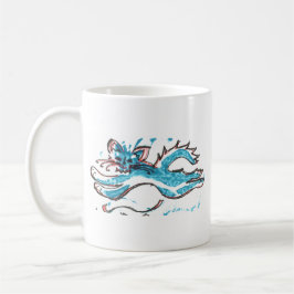 saltos felices del gato del agua de la taza de