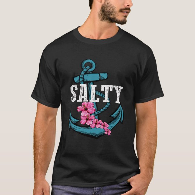 Salty Con Flores Anchor Hermosa Camiseta Graciosa  (Anverso)