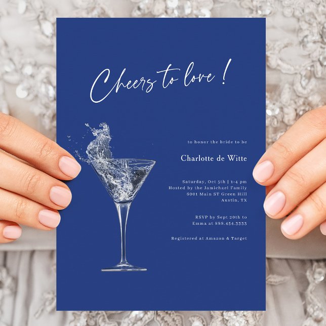 ¡Salud Para Amar! Invitación a la ducha Royal Blue (Cheers To Love _ Modern Royal Blue Bridal Shower  Invitation)
