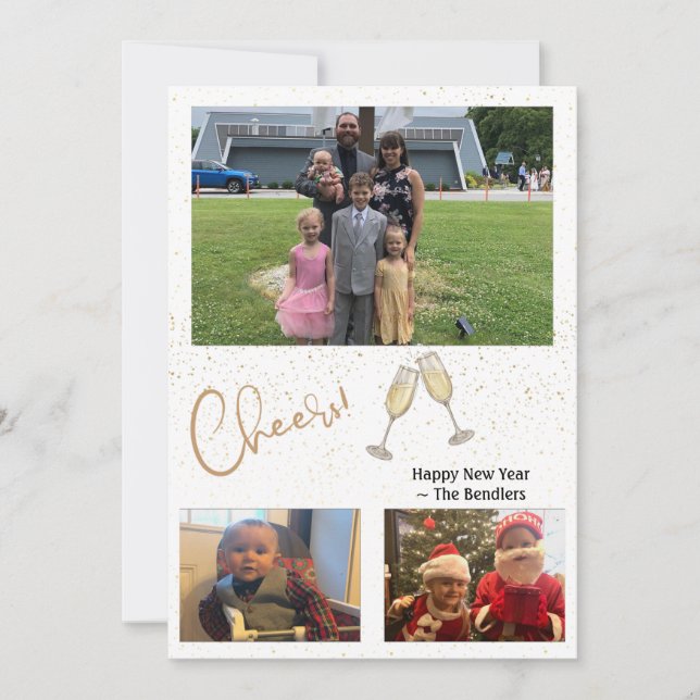 Salud! Tarjeta de 3 fotos para años nuevos (Anverso)