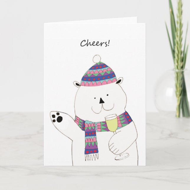 Salud! Tarjeta de Navidades de oso polar (Anverso)