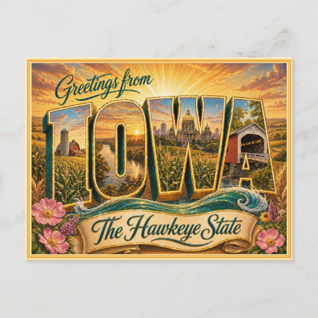 Saludo antiguo de Iowa de postal (Anverso)