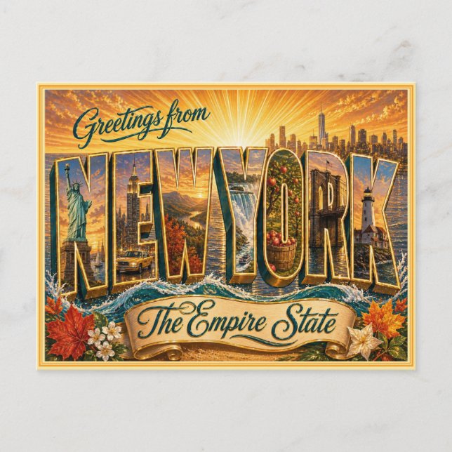 Saludo Antiguo de Nueva York de Tarjeta Postal (Anverso)