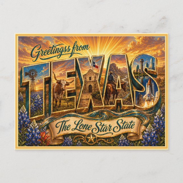 Saludo Antiguo de Texas de Tarjeta Postal (Anverso)