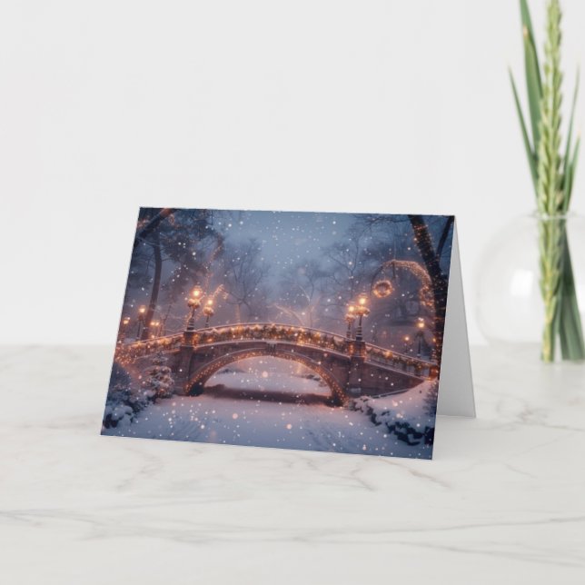 Saludo con tarjeta de Navidades puente cubierto de (Anverso)