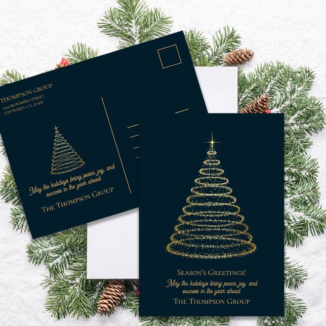Saludo corporativo de negocios de Árbol de Navidad (Corporate Gold Christmas Tree Business Greeting Holiday Postcard)