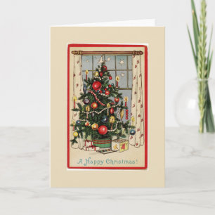 Saludo de árbol de Navidad con decoración de época