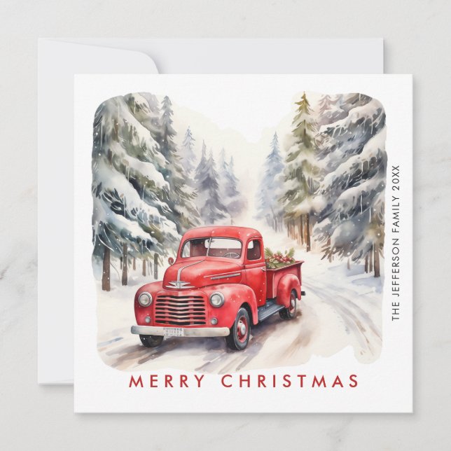 Saludo de árbol de navidad del Camión Rojo Retro (Anverso)