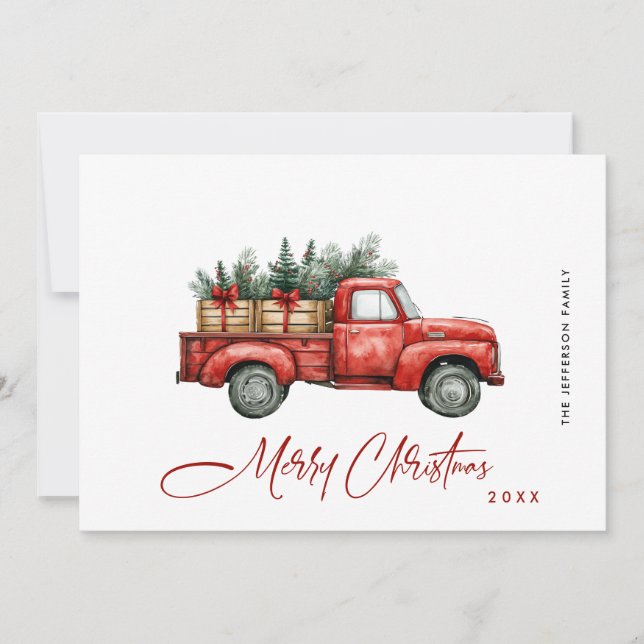 Saludo de árbol de navidad del Camión Rojo Retro (Anverso)