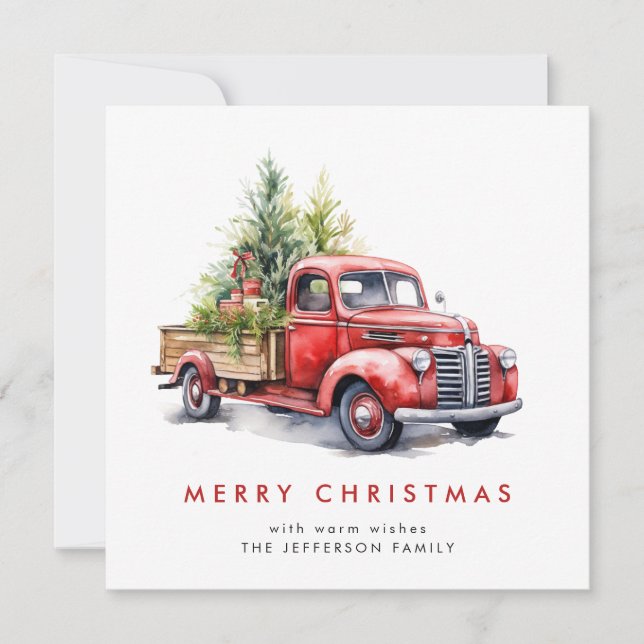 Saludo de árbol de navidad del Camión Rojo Retro (Anverso)