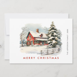 Saludo de Árbol de Navidad Retro Red Farm Barn