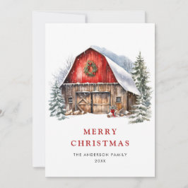 Saludo de Árbol de Navidad Retro Red Farm Barn