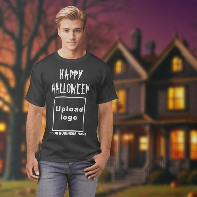Saludo de Business Halloween con camiseta negra (Halloween greeting, business name and logo on black t-shirt)