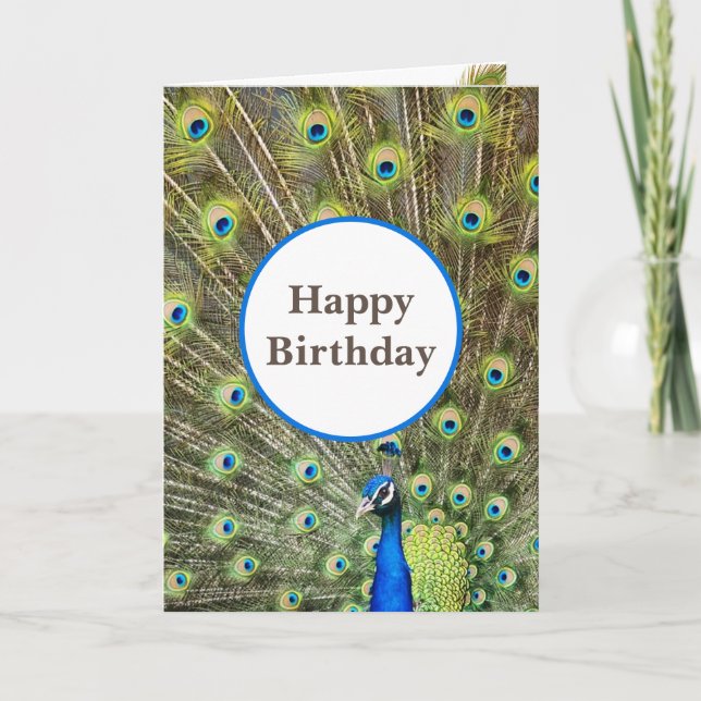 Saludo de cumpleaños del pájaro pavo real (Anverso)