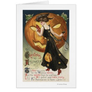 Saludo de Halloween Dancing Bruja y Calabaza