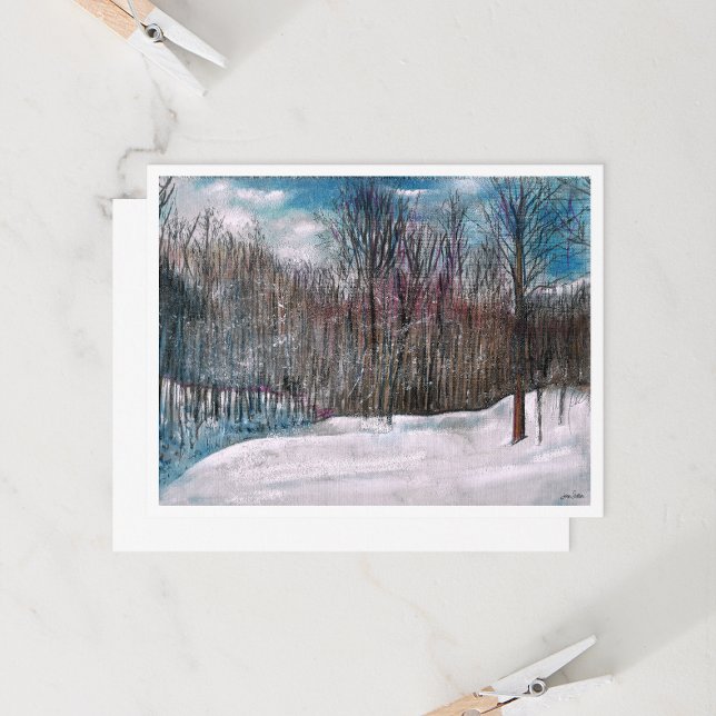 Saludo de la escena de los árboles de nieve de inv (Winter Snow Trees Scene Greeting by Jenn Steffen Art for Jenn's Emporium.)