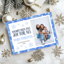 Saludo de Navidad Copos de Nieve Azules Foto Famil