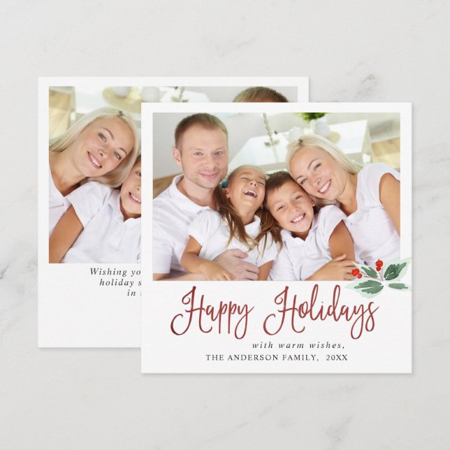 Saludo de Navidad de Bayas de Acebo Festivo 2 FOTO (Anverso / Reverso)