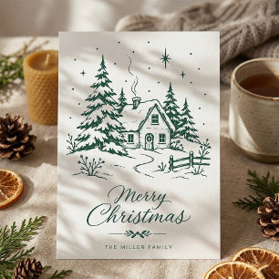 Saludo de Navidad de Bosque Invernal Rústico Verde