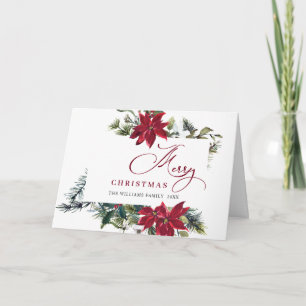 Saludo de Navidad Elegante Poinsettia Muérdago