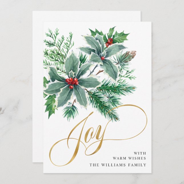 Saludo de Navidad JOY Rama de Bayas de Acebo (Anverso / Reverso)