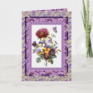 Saludo de tarjeta floral vintage flores malva
