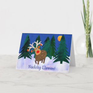 Saludo Galés, reno, tarjeta de Navidad de la