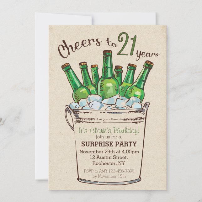 Saludos a 21 años Invitación de cumpleaños (Anverso)