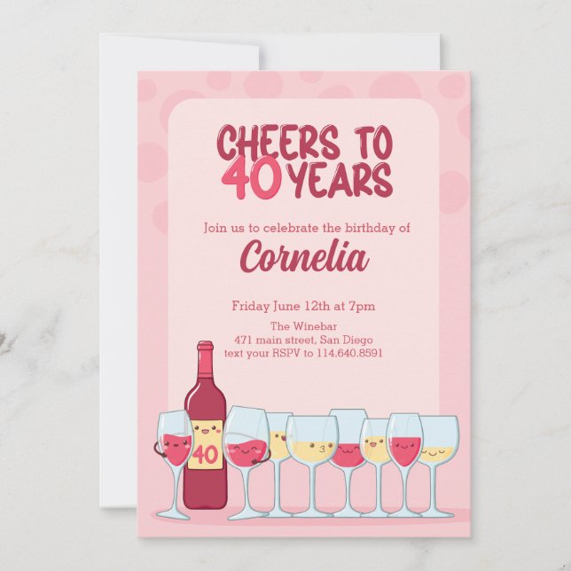 Saludos a 40 años de kawaii Invitación de cumpleañ (Anverso)